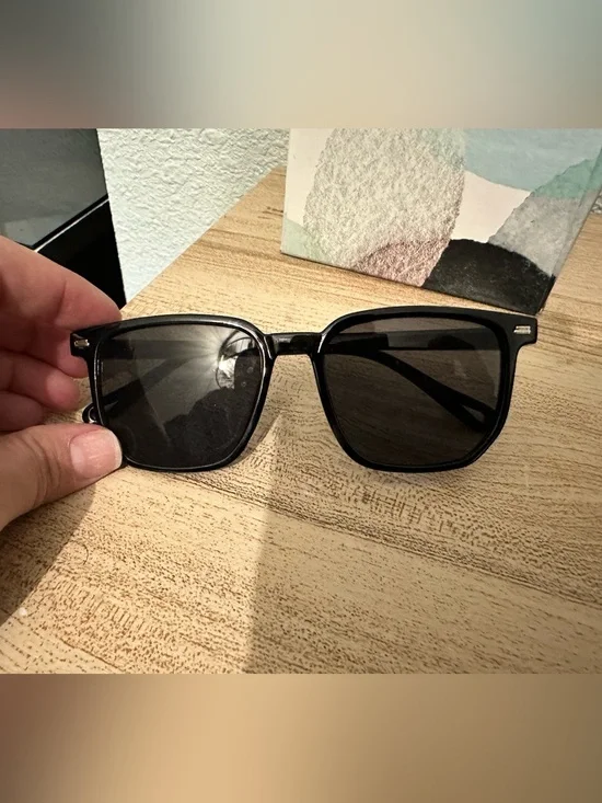 Matte Black Square Sunglasses with Dark Lenses