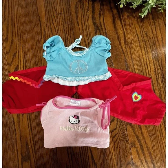 Build‎ a Bear Shirt Lot Hello Kitty, One Blue And Two Red Shirts.