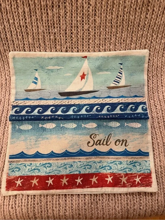 Sail On Nautical Decorative Fabric Panel - Blue, Red, White