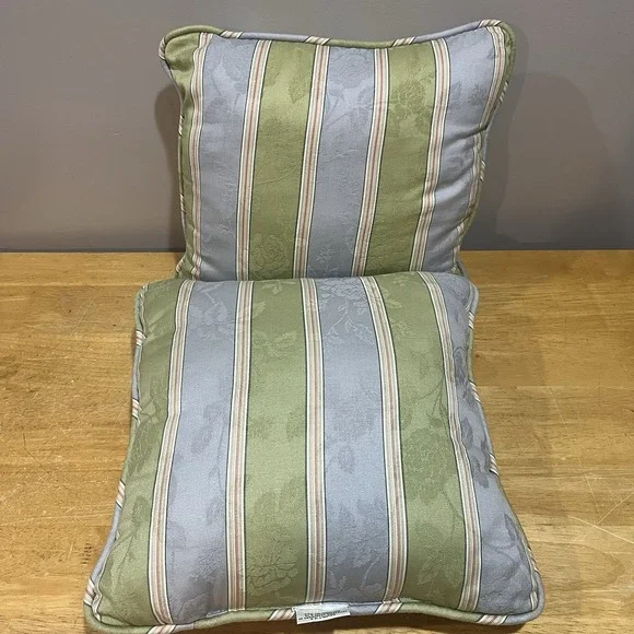 Waverly Floral Blue Green Pink Striped Leaves‎ Decorative Throw Pillows 2- 15x15