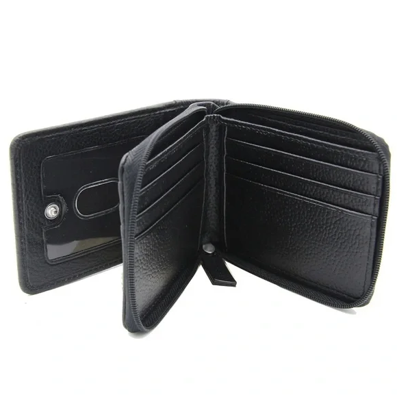 George Men's Wallet Genuine Leather Credit Card Holder RFID Blocking Zip Around.