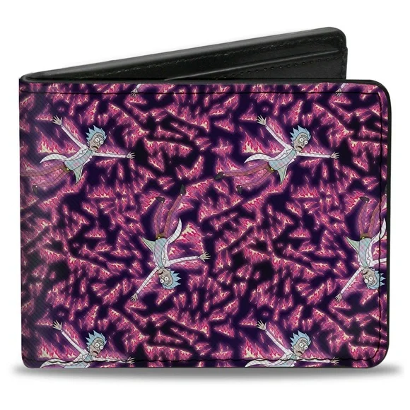 New Bi-Fold Wallet - Rick And Morty Flaming Rick Scattered Poses Flames