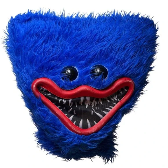 Huggy Wuggy Poppy Playtime Blue Faux Fur Plush Horror Game Cosplay Mask‎ Creepy