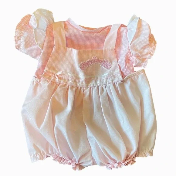 Vtg Cabbage Patch gingham Pink White Doll Dress Bloomers Shorts Bows Coleco 2 pc