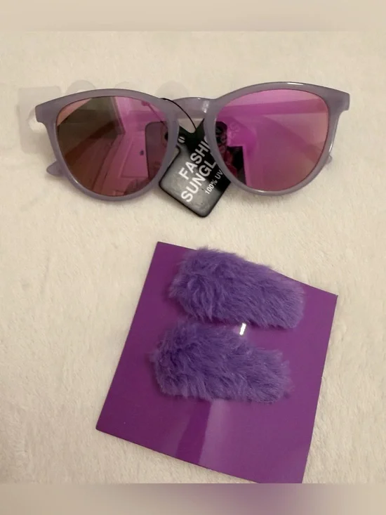 Purple Mirrored Fashion Sunglasses + Hair clips