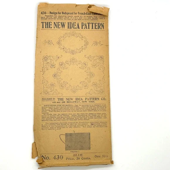 New Idea Antique 1920's Pattern #430 French Knot Embroidery Bedspread Design HTF