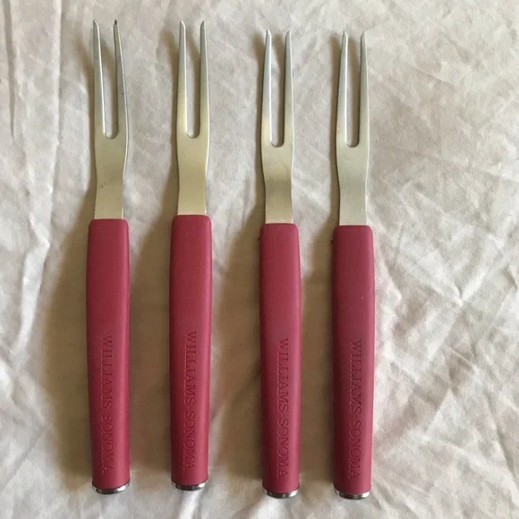 Williams Sonoma Red Cocktail/Appetizer/Olive Forks Set of 4