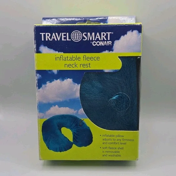 Travel Smart by Conair Inflatable Fleece Neck Pillow Blue