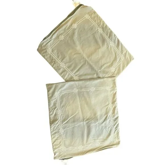 Pottery Barn Emilia European Shams Embroidered Sage Green 20x20 Set of 2