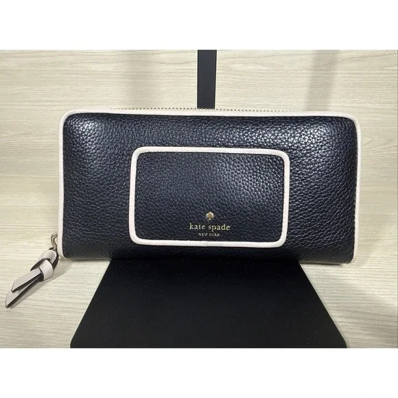 Kate Spade New York Long Wallet‎ Leather Black Beige Wlru4985 Long Zip RJdT47