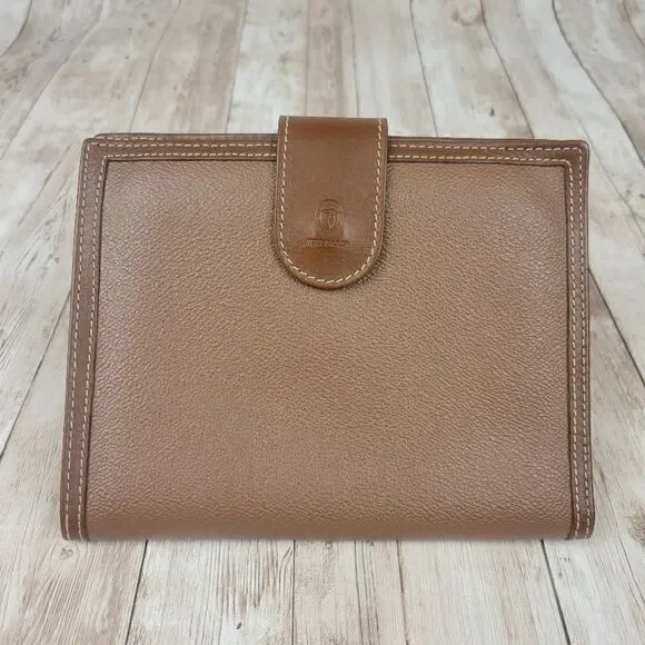 Vintage Trussardi Brown Leather Bifold Wallet with Checkbook Sleeve Portmanteau