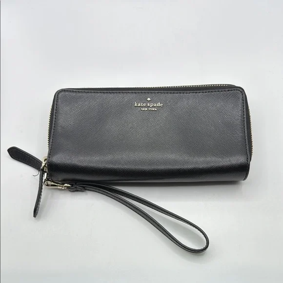 Kate Spade Staci Carryall Double Zip Around Black Wristlet Wallet ID Card Holder