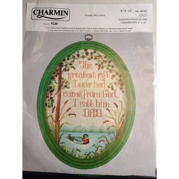 Vtg‎ Charmin 'Dad' Counted Cross Stitch Kit Frame Included 9 x 12 by KAE