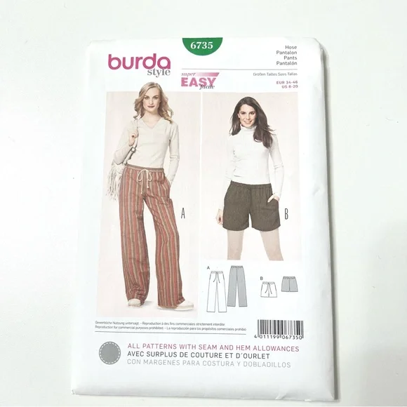 Burda Style 6735 Easy Pants & Shorts Pattern