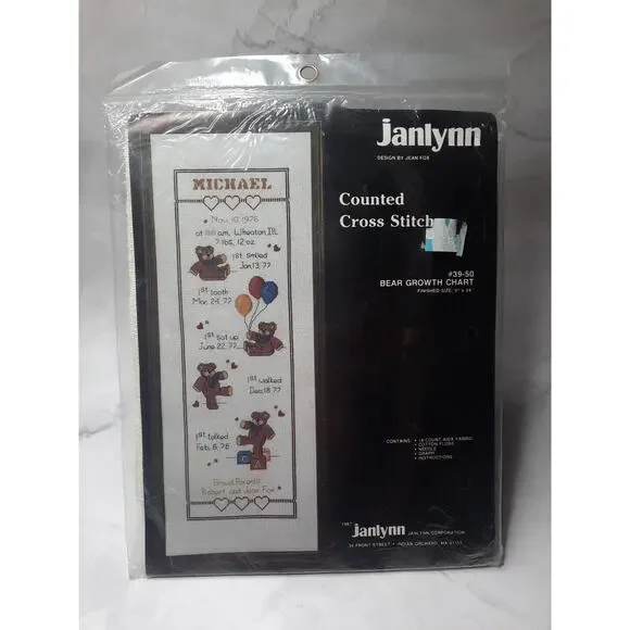 Janlynn Counted Cross Stitch Kit Bear Growth Chart 39 50 9x24