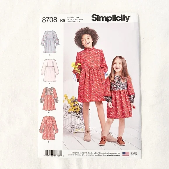 Simplicity 8708 Girls Dress Pattern | Size 7–14