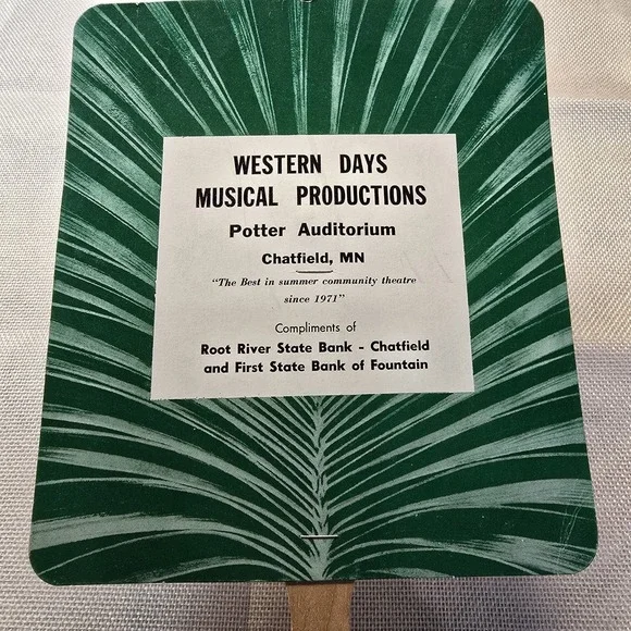 Vtg Western Days Musical‎ Potter Auditorium Advertising Hand Fan Chatfield MN