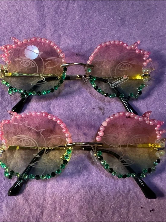 Pink & Green Beaded moon Sunglasses