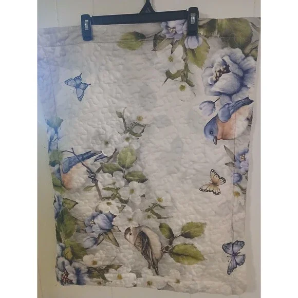 Country Cottage Quilted Pillow Sham with Floral & Bird Design 20