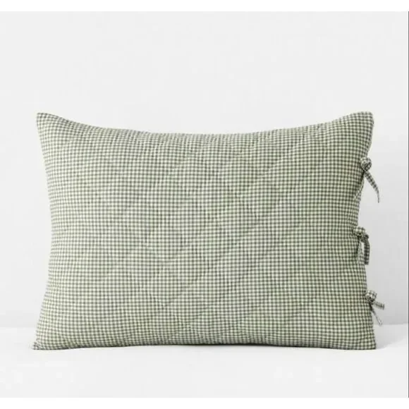 New The Company Store Green Gingham Quilted Cotton Standard Shams (Set of 2)