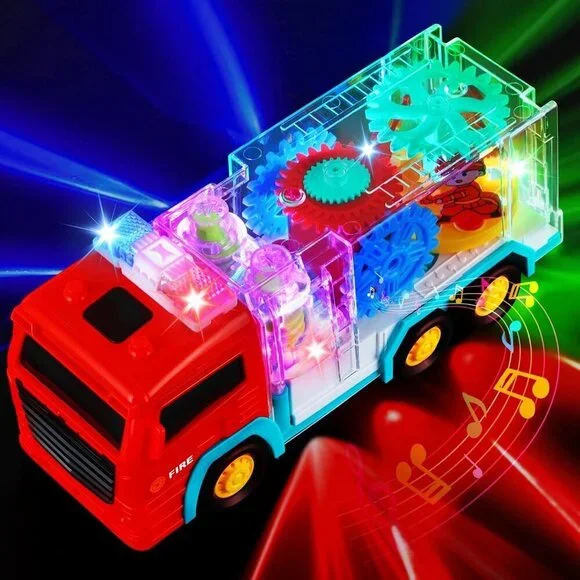 Kids Red LED Transparent Bump Car with Rotating Gear Cool Lights and Musical