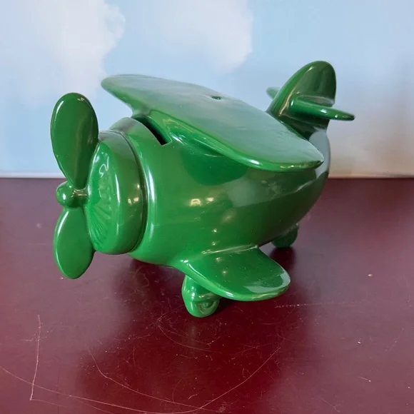 Vintage Green piggy bank Airplane