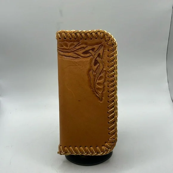 Tooled Leather Wallet Case Checkbook Receipt Coupons Business Cards Key Holder