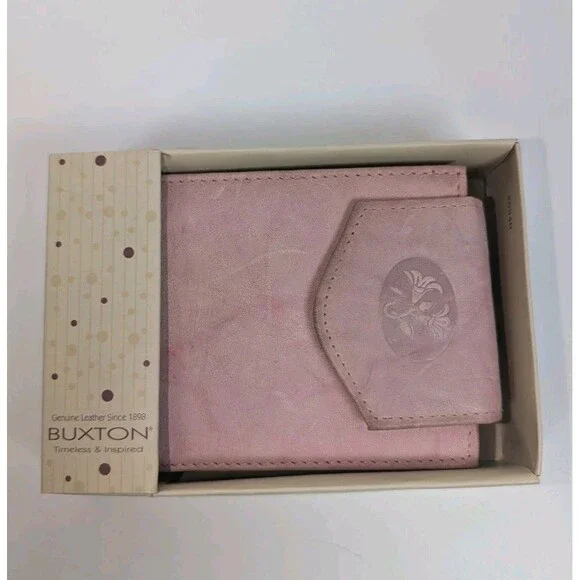 Buxton Pink Genuine Leather Wallet Bifold Organizer Coin Pocket ID Holder NIB