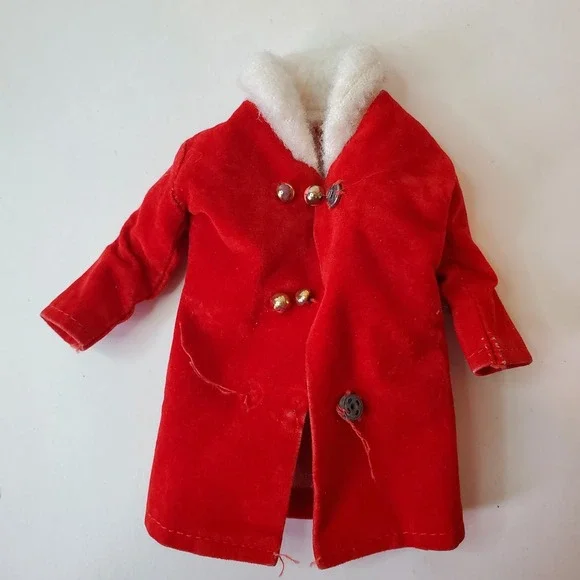 Vintage Barbie Doll Red Velvet Coat White‎ Fur Collar 60s