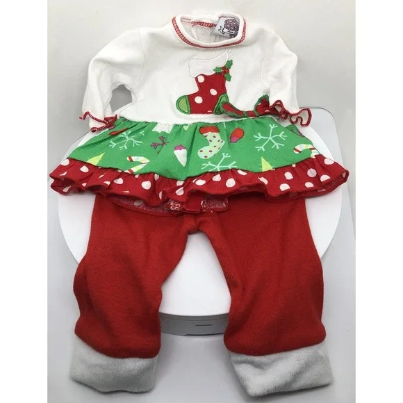 Doll Size Holiday Outfit Top Pants Ruffles Fits 18