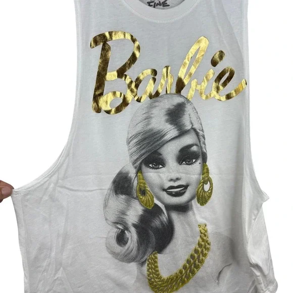 Barbie tank cutoff gold white sz large chain fashion y2k vintage pop retro‎