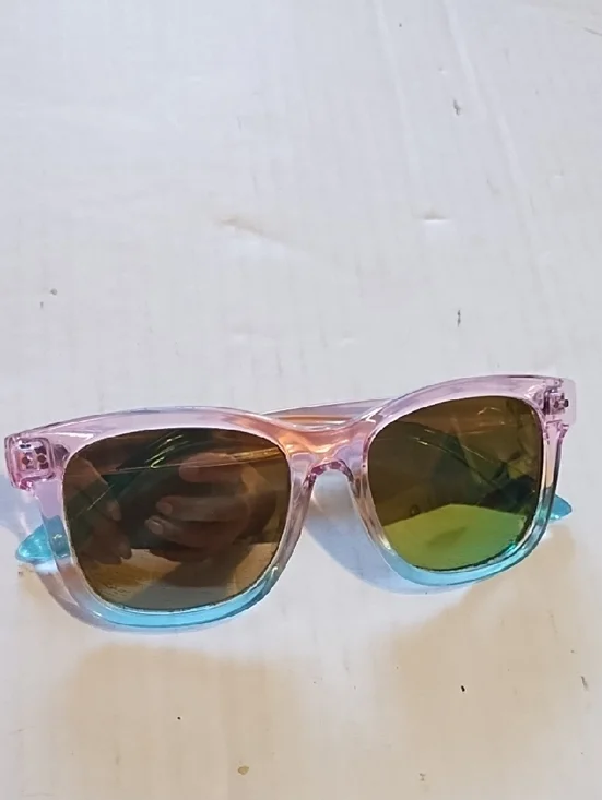 Kids Translucent Pink to Blue Sunglasses with Green Mirrored Lenses