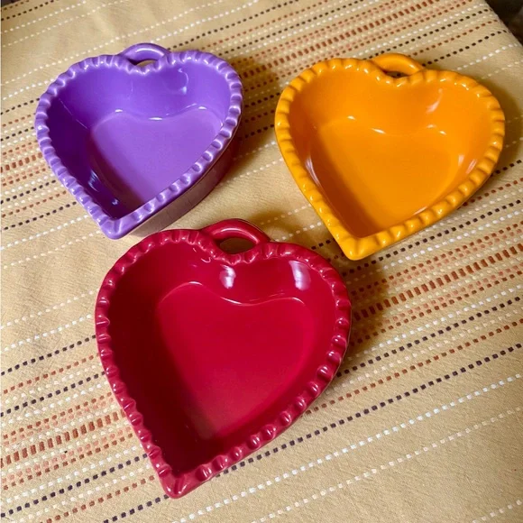 Set of 3 Williams-Sonoma Rustic Heart Ramekin Baking Dishes