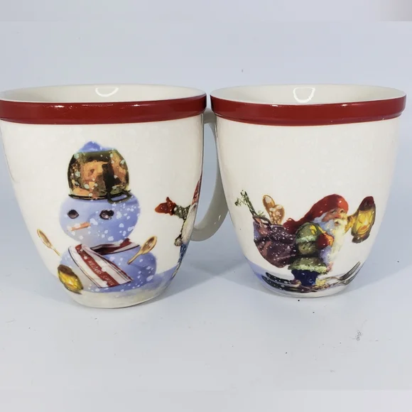 Set of 2 Large 14 oz Williams Sonoma Ceramic Christmas Mugs