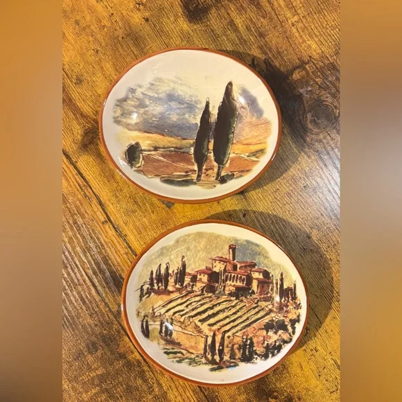 Williams Sonoma Ceramic Plates with Scenic Art (set of 2)