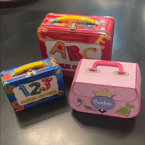 Williams Sonoma Kids Cookie Cutter Tins — Red, Blue, Pink