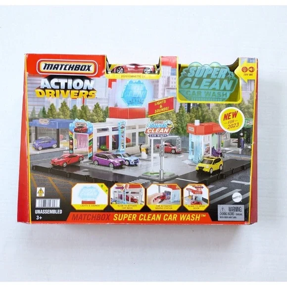 Matchbox Super Clean Car Wash Play Set Sealed NIB Action Drivers Mattel