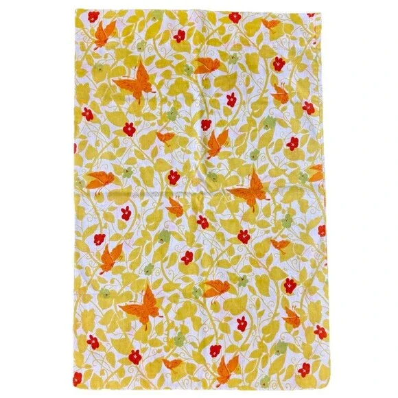 Vintage Morgan Jones 70s Yellow Standard Pillowcase Retro Butterfly‎ Floral MCM
