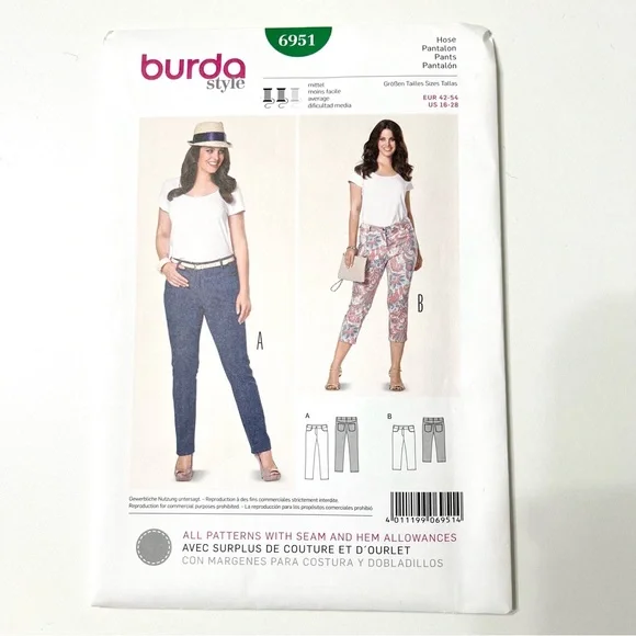 Burda Style 6951 Pants Sewing Pattern Sizes 16–28