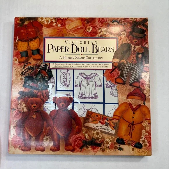 Cynthia Hart Victorian Paper Doll Bears Rubber Stamp‎ Collection 1992 Vintage