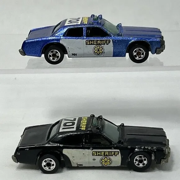 Vtg Hot Wheels Sheriff Car Blue Black Set #701 Black Walls Malaysia 1977 1982