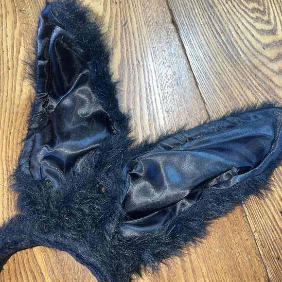 Black Rabbit off center ears headband‎ furry satin Costume Halloween