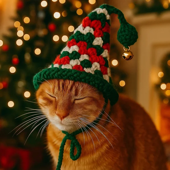 Handmade Crochet Santa Hat for Medium to Large Pets Christmas Dog or Cat Costume