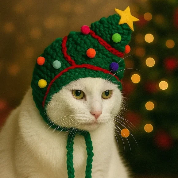 Hand Crafted crochet hat Christmas tree pet hat green & multicolored pump pumps