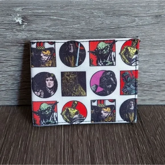 Vintage Star Wars Yoda R2D2 Darth Vader Han Solo Mandalorian Bifold Wallet