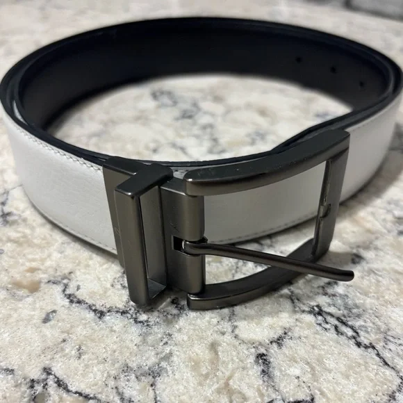 Walter Hagen Men's White Genuine Leather Dress Belt with Gunmetal Buckle Size 38