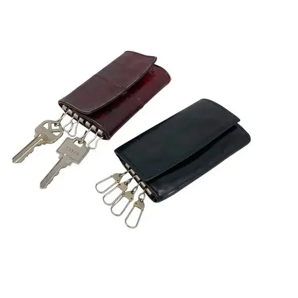 Vintage Soft Leather Keychain Trifold Key Ring Holder 2 Billfolds