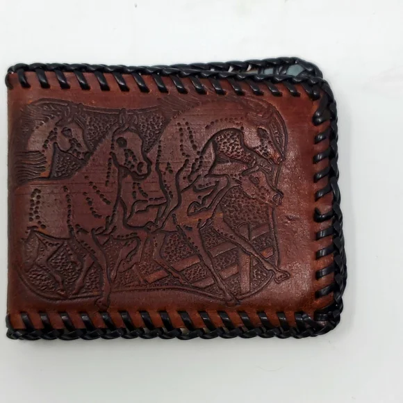 Bifold Wallet Wild Horses Hand Tooled Embossed