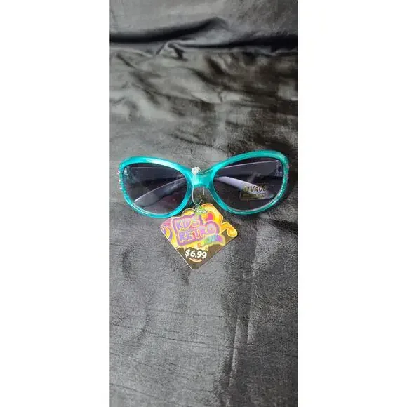 Kids Retro Sunglasses Teal Pink Rhinestones