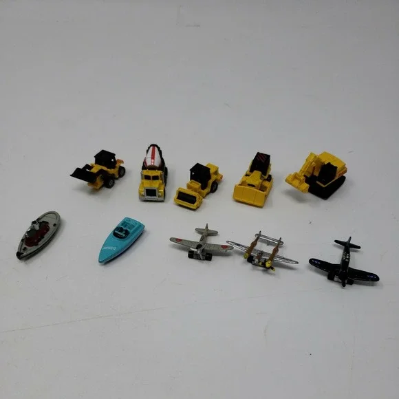 1987 Galoob Micro Machines lot of 10 Construction Vehicles, Boats, and Planes‎